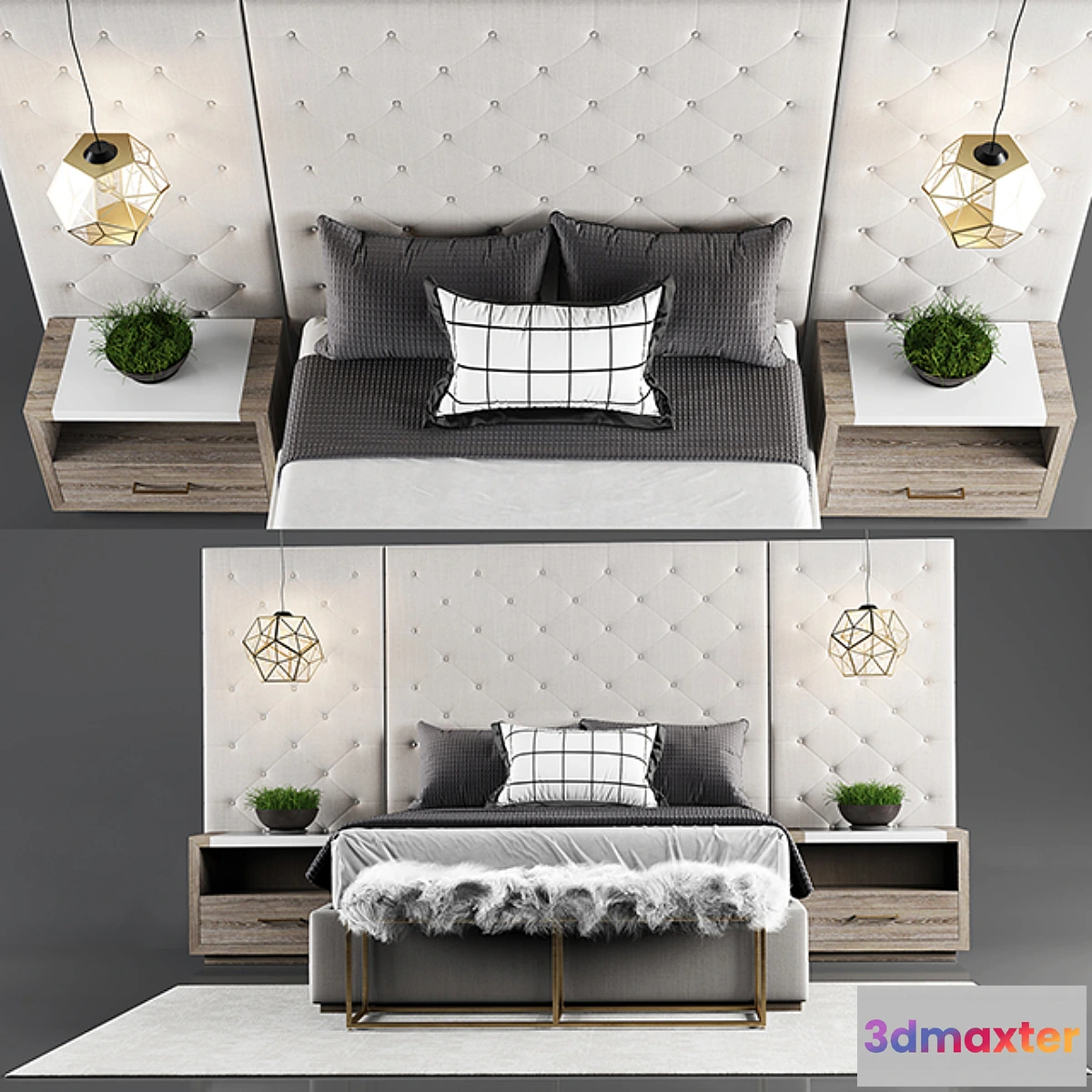 600249 - Thyne Upholstered Queen Bed With Wall Panels