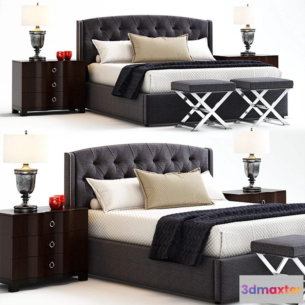 623753 - Jordan Button-Tufted Wing Bed
