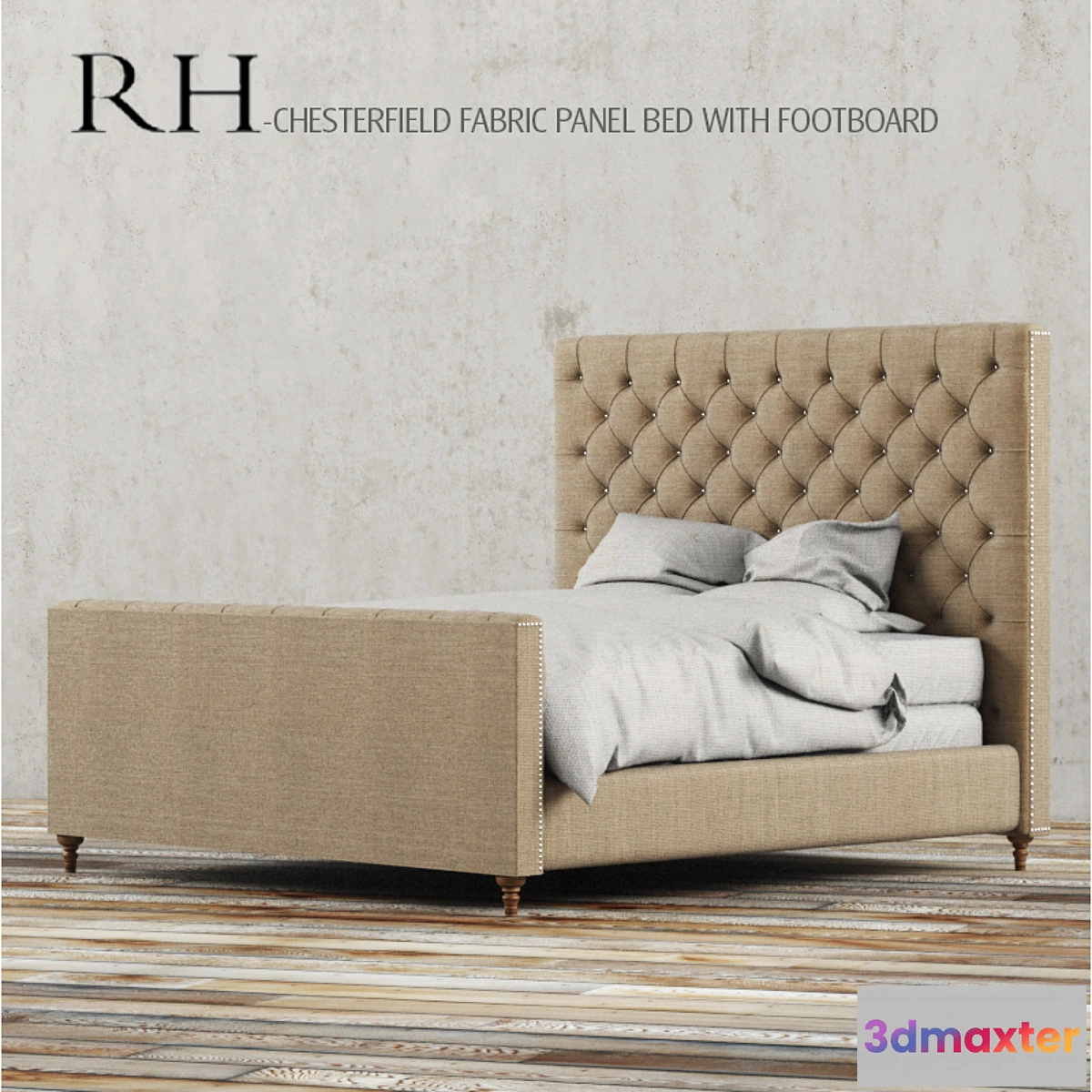 639979 - RH - CHESTERFIELD FABRIC PANEL BED WITH FOOTBOARD