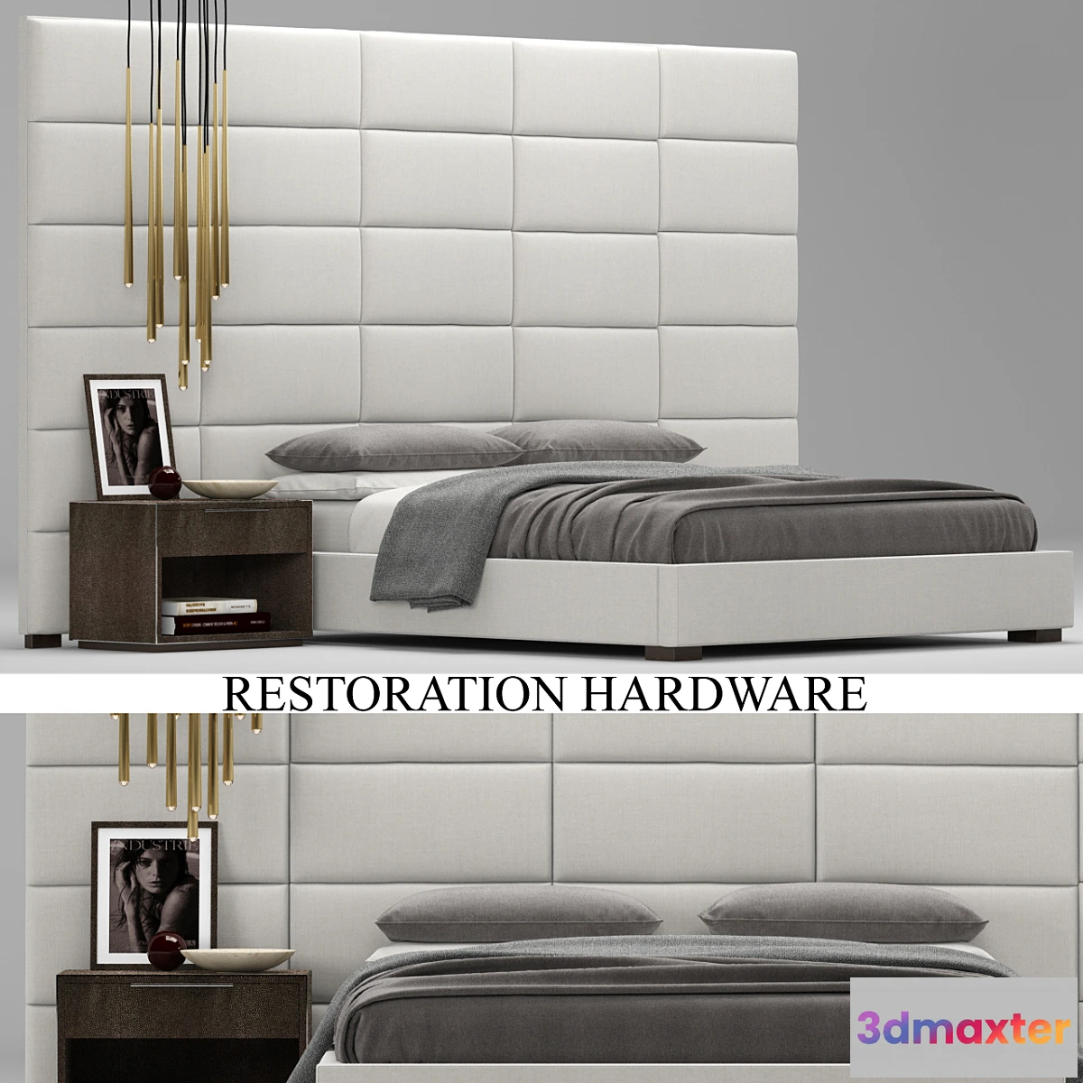 672225 - RH Modern custom rectangular channel extended headboard bed - No.2