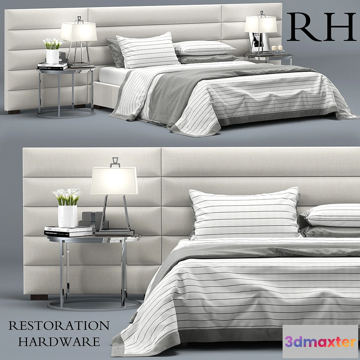 672621 - RH Modern custom horizontal channel fabric hedboard bed