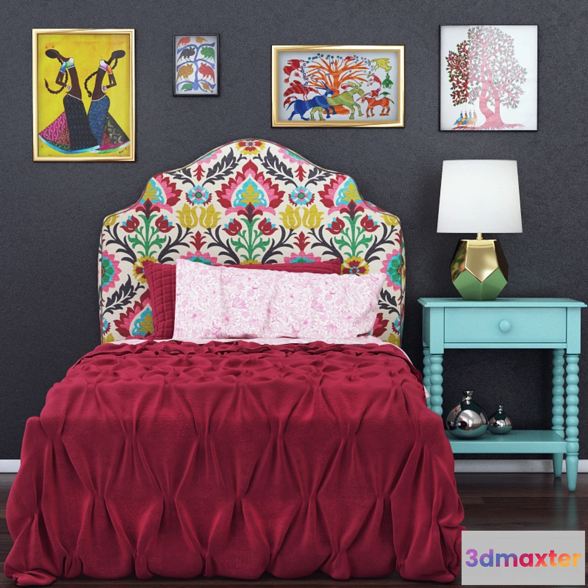 673301 - Landofnod Twin Arched Upholstered Headboard (Pattern - Desert Flower)