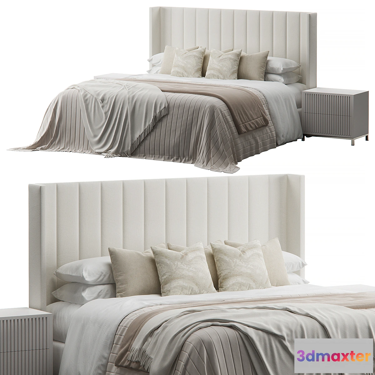 677051 - Striped Wing Upholstered Headboard bed