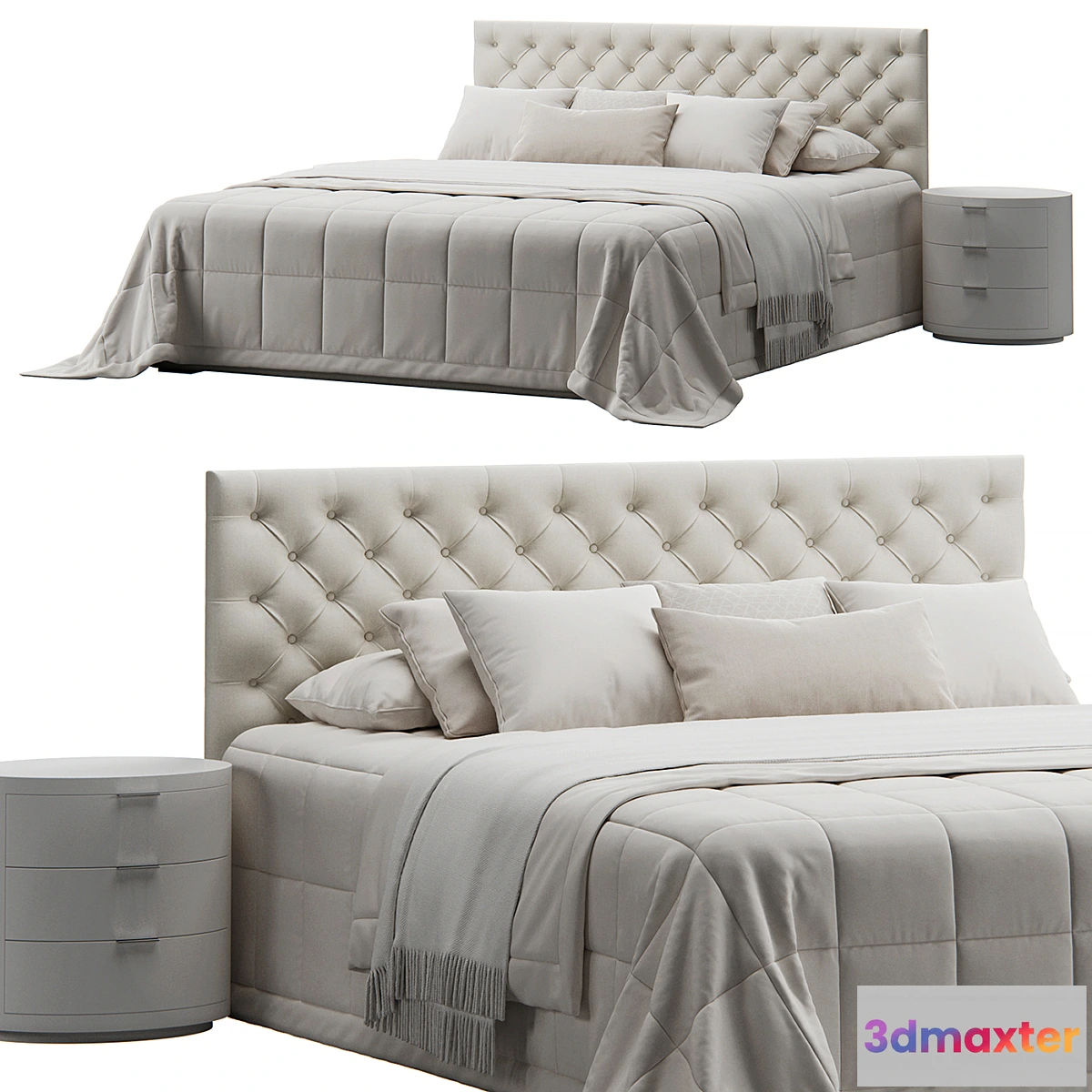 677143 - Tufted Beige Headboard Bed