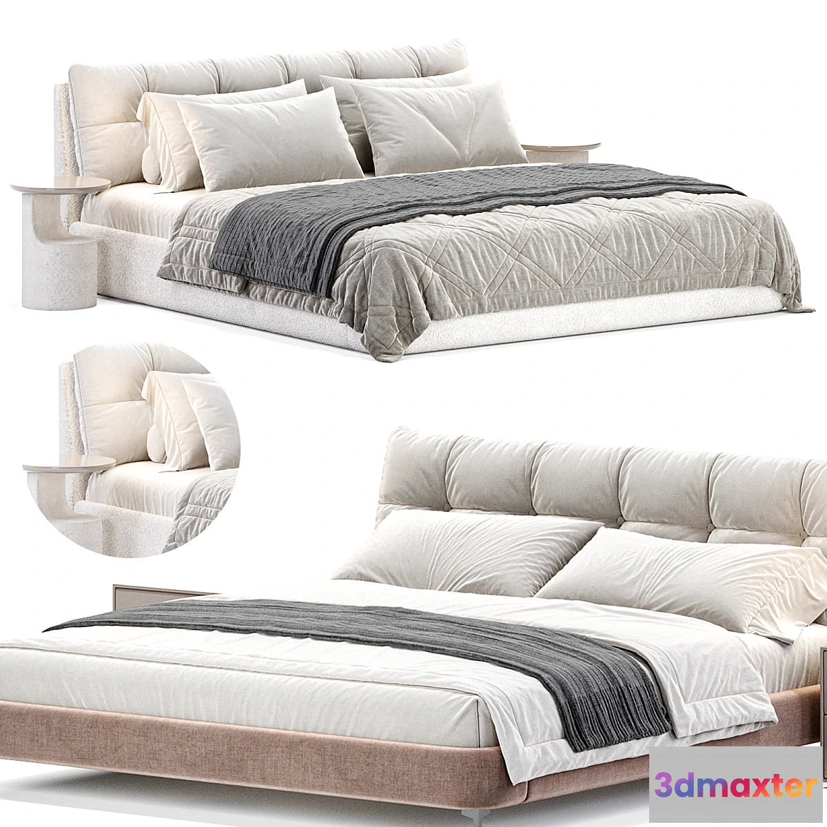 691992 - Beige Upholstered Panel Modern Bed