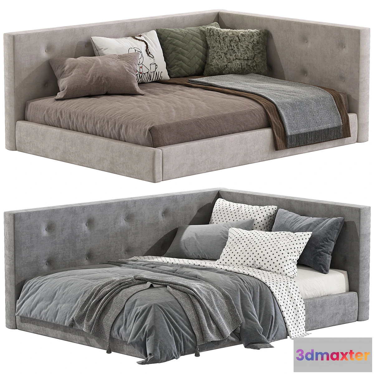 710750 - Cushy Upholstered Platform Corner Bed