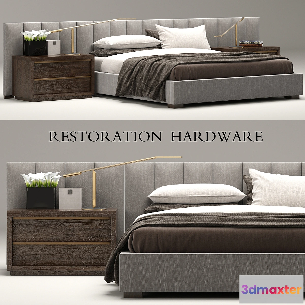 790586 - RH Modern custom vertical channel extended headboard bed - No.3