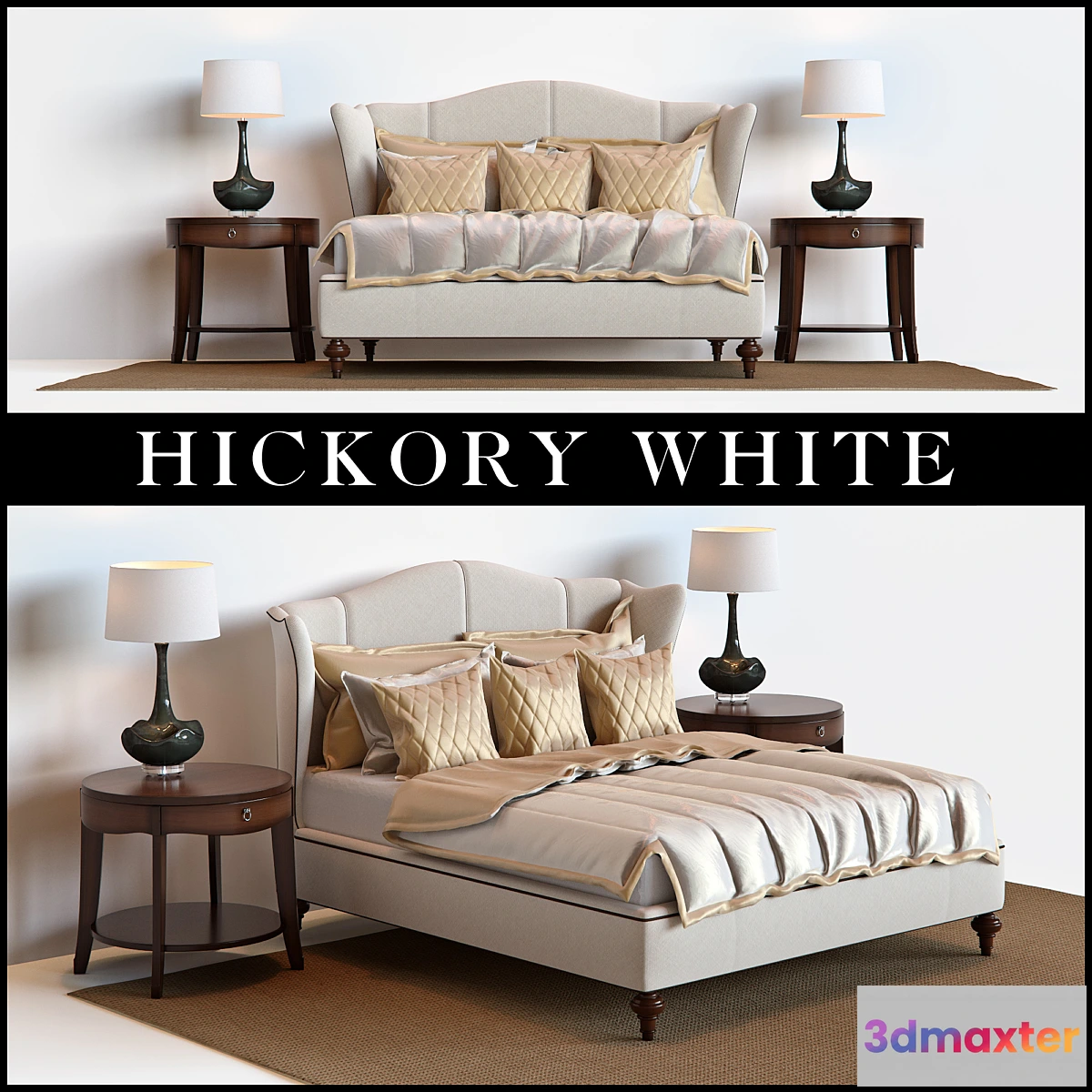 795862 - Hickory White King Upholstered Bed Barbara Barry Skirted End Table - No.4