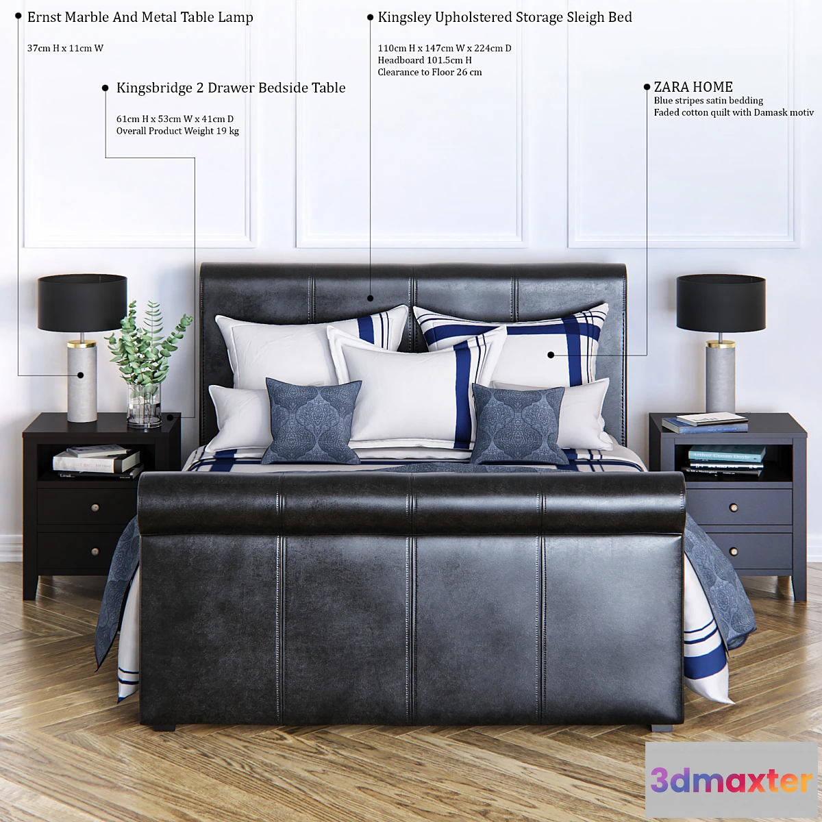 900086 - Kingsley Upholstered Storage Sleigh Bed