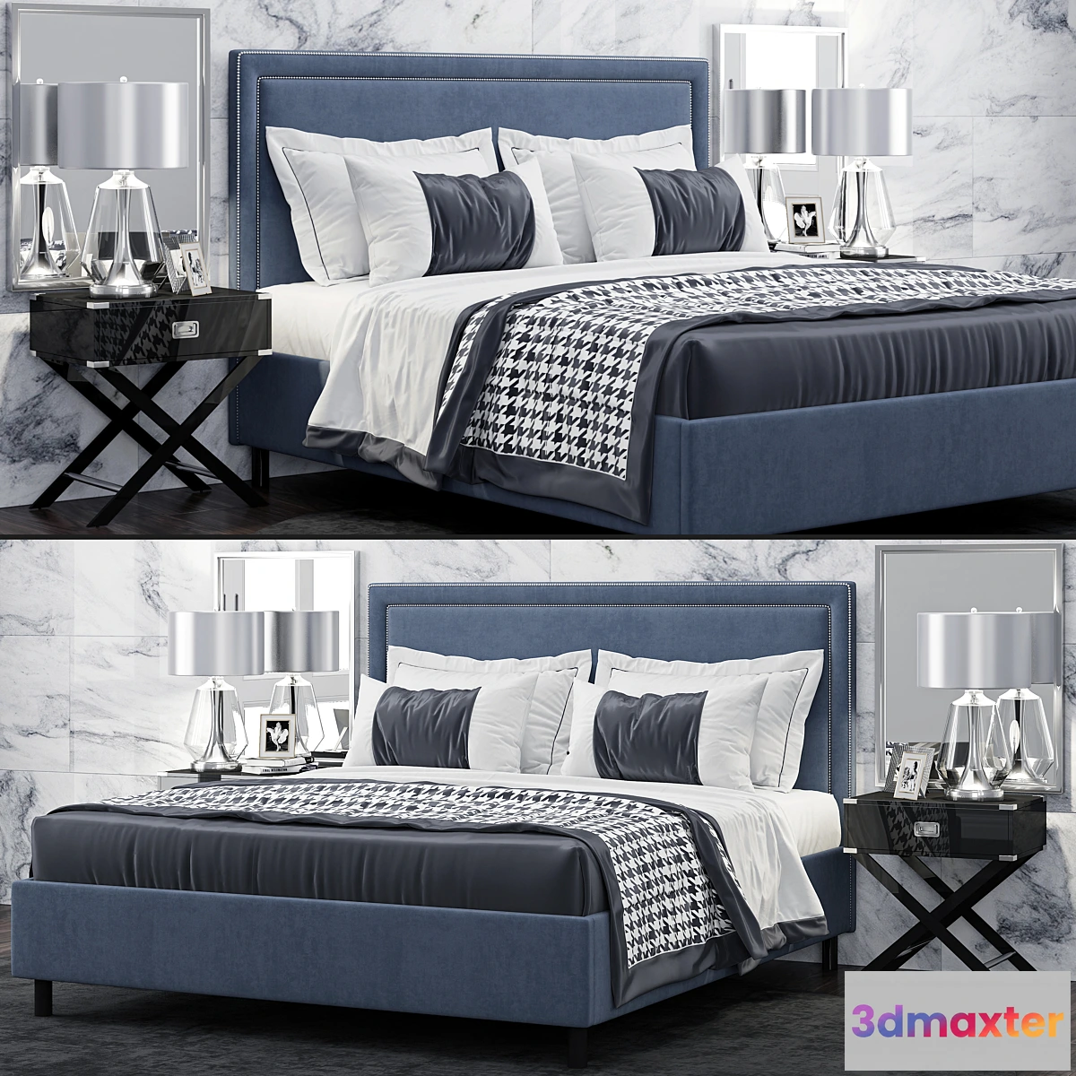 900482 - Bed TOV Furniture Reed Navy Velvet Tufted