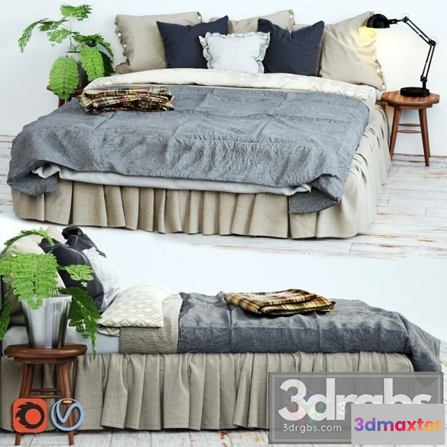 942730 - Linen Scandinavian Bed