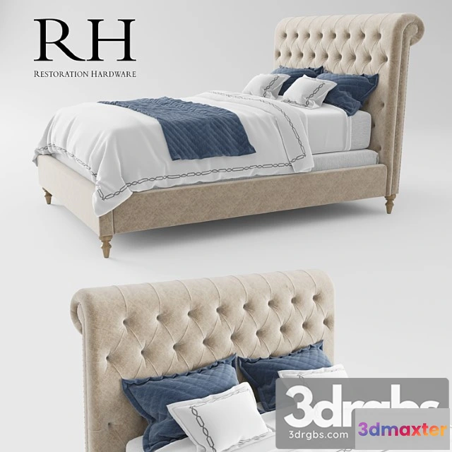 943888 - Rh Chesterfield Fabric Sleigh Bed
