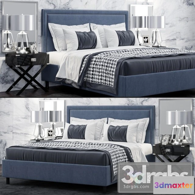 944498 - TOV Furniture Reed Navy Velvet Tufted Bed