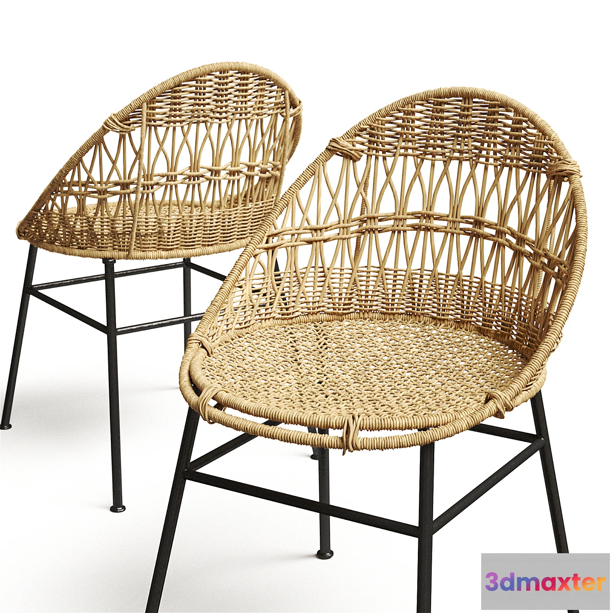 1302667 - Rounded Wicker Rattan Dining _ Desk Chair 3D Max