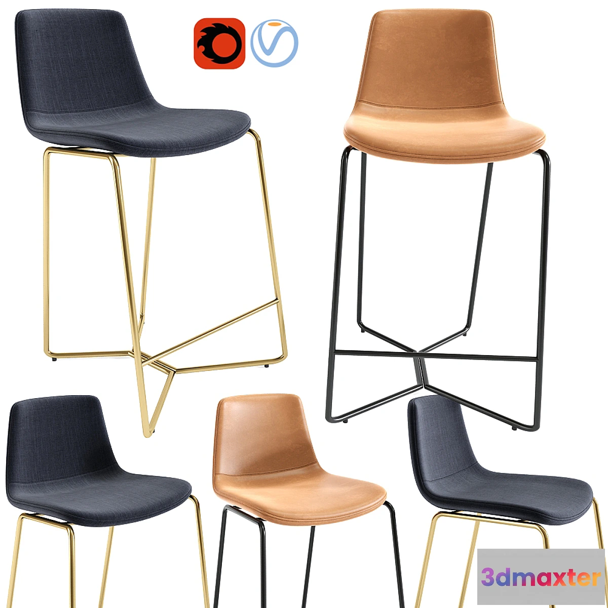 1308147 - Slope Upholstered Counter Stools 3D Max