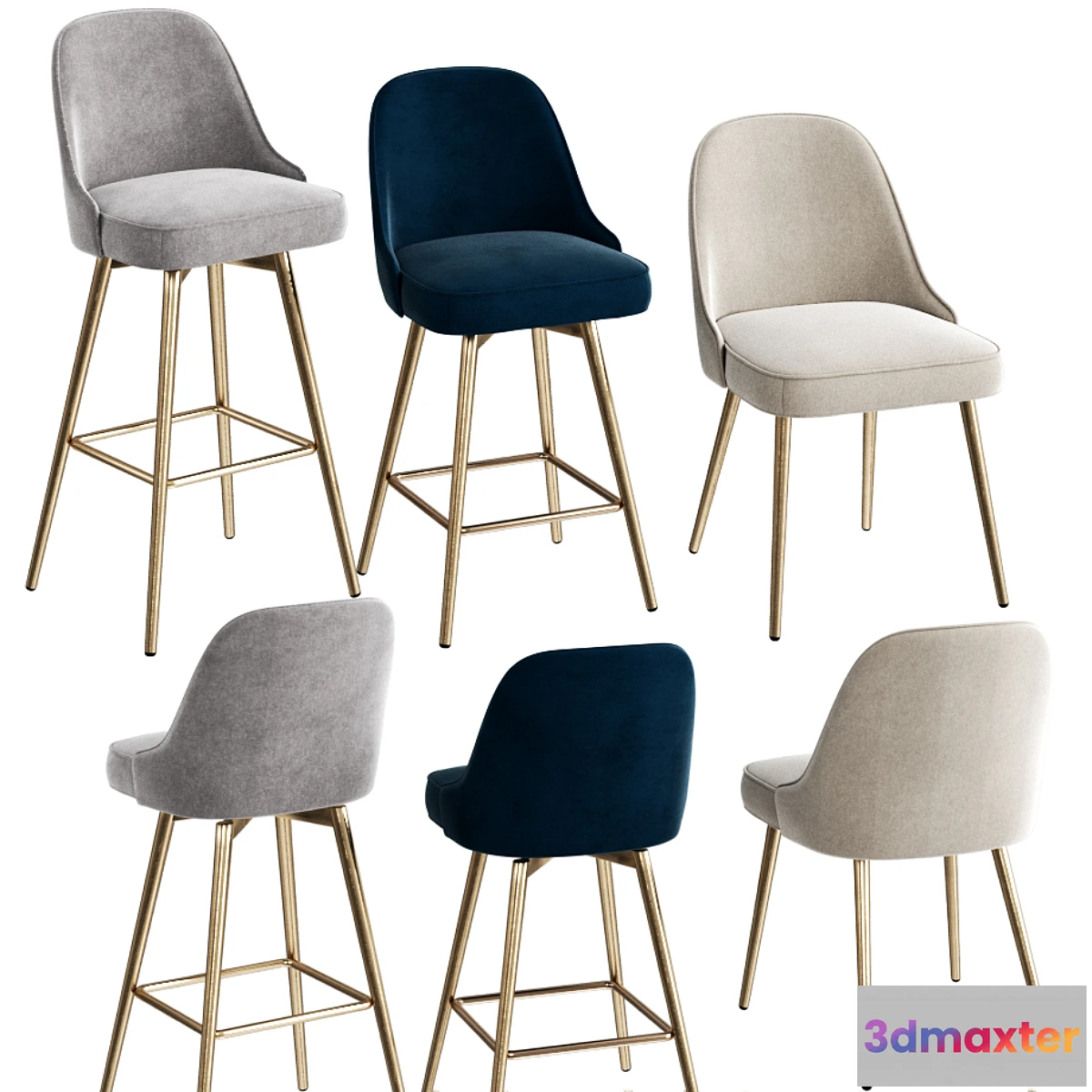 1319056 - WEST ELM Mid-Century Velvet set 3D Max