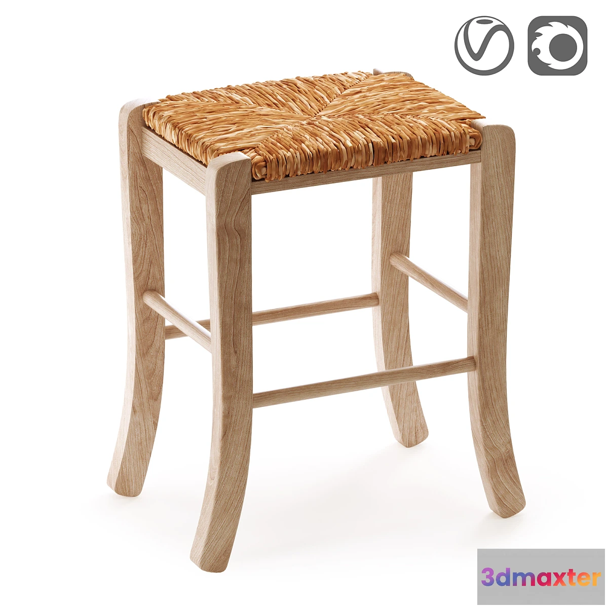1338861 - Solid beech stool Perrine 3D Max