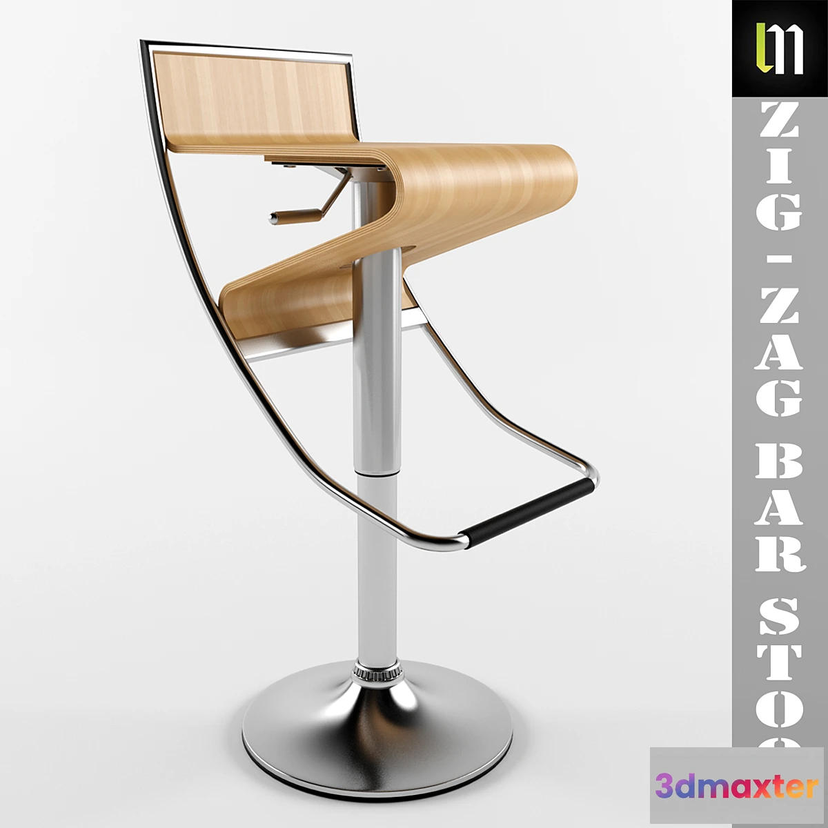 1347404 - Zig-Zag Bar Stool in Natural 3D Max