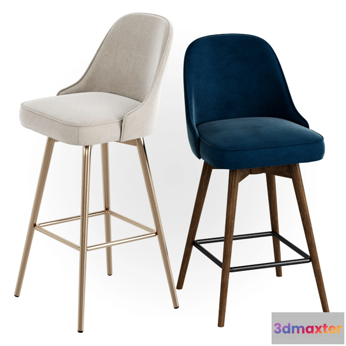 1406952 - WEST ELM Mid-Century Velvet Swivel Bar + Counter Stools 3D Max