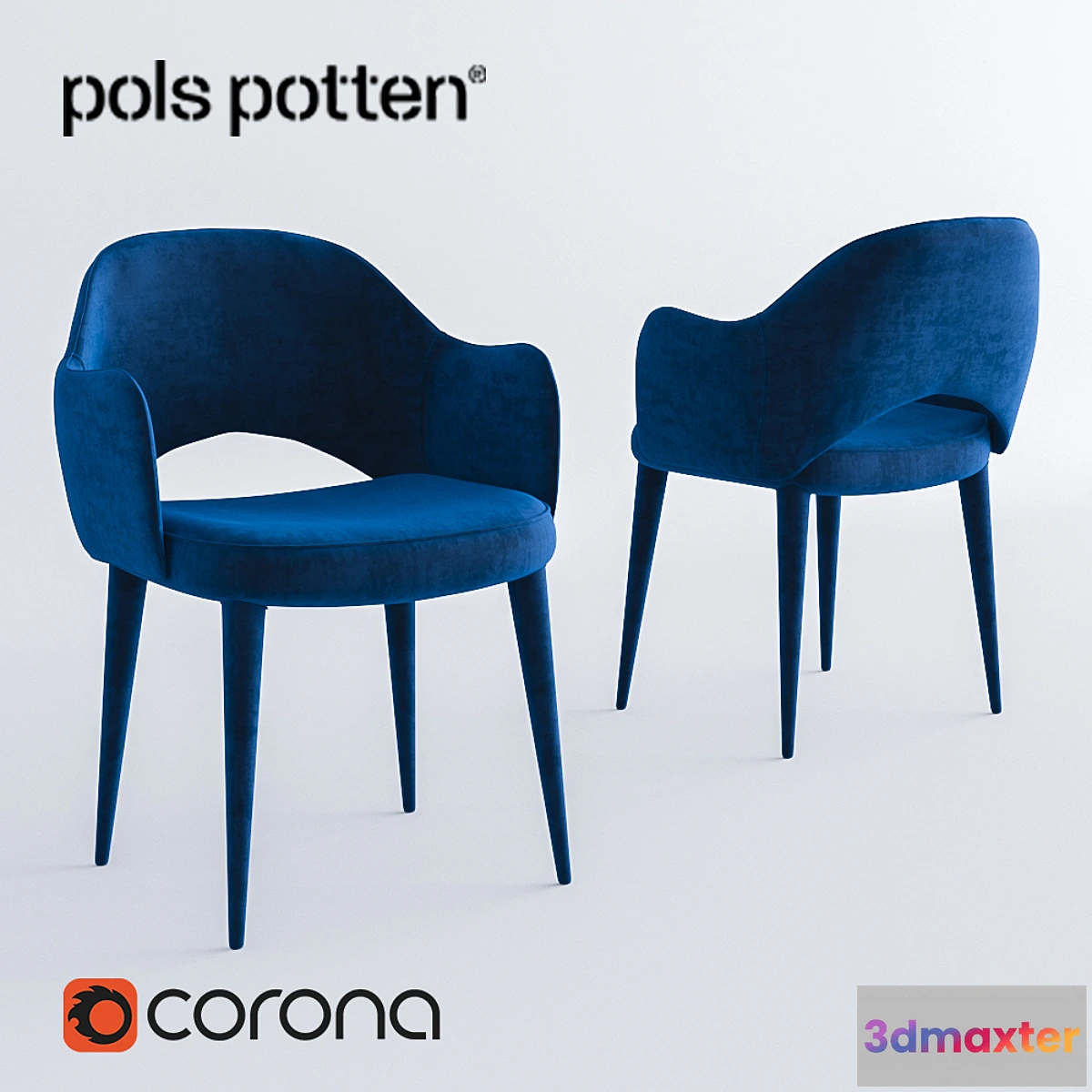 1422834 - Pols Potten Chair arms cosy velvet blue 3D Max
