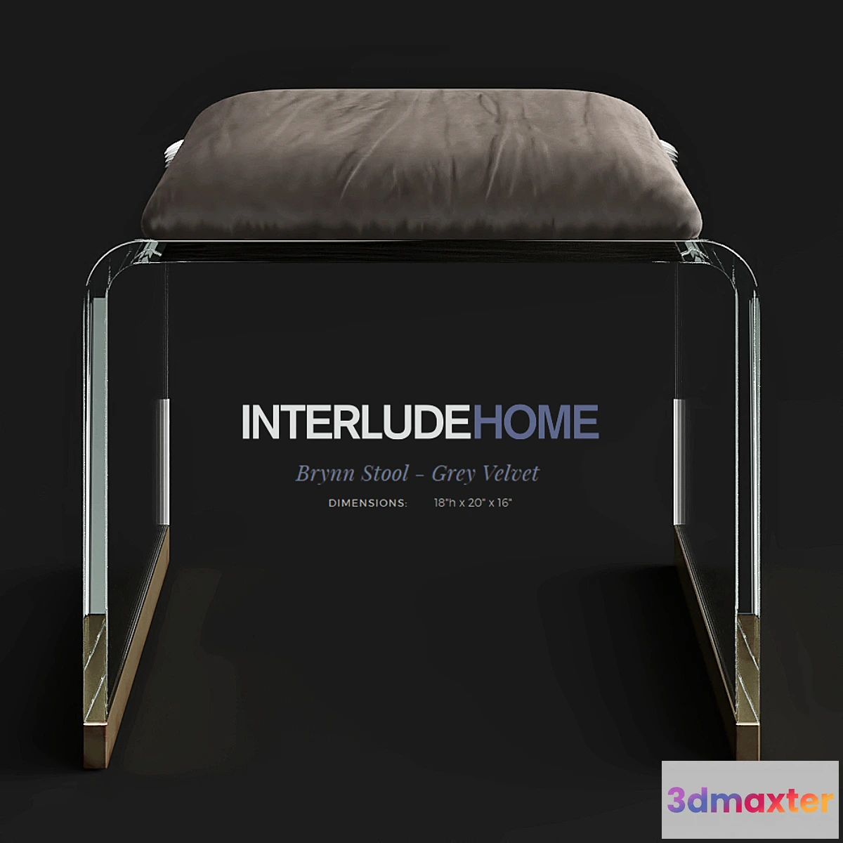 1423882 - InterludeHome Brynn Stool Gray Velvet 3D Max