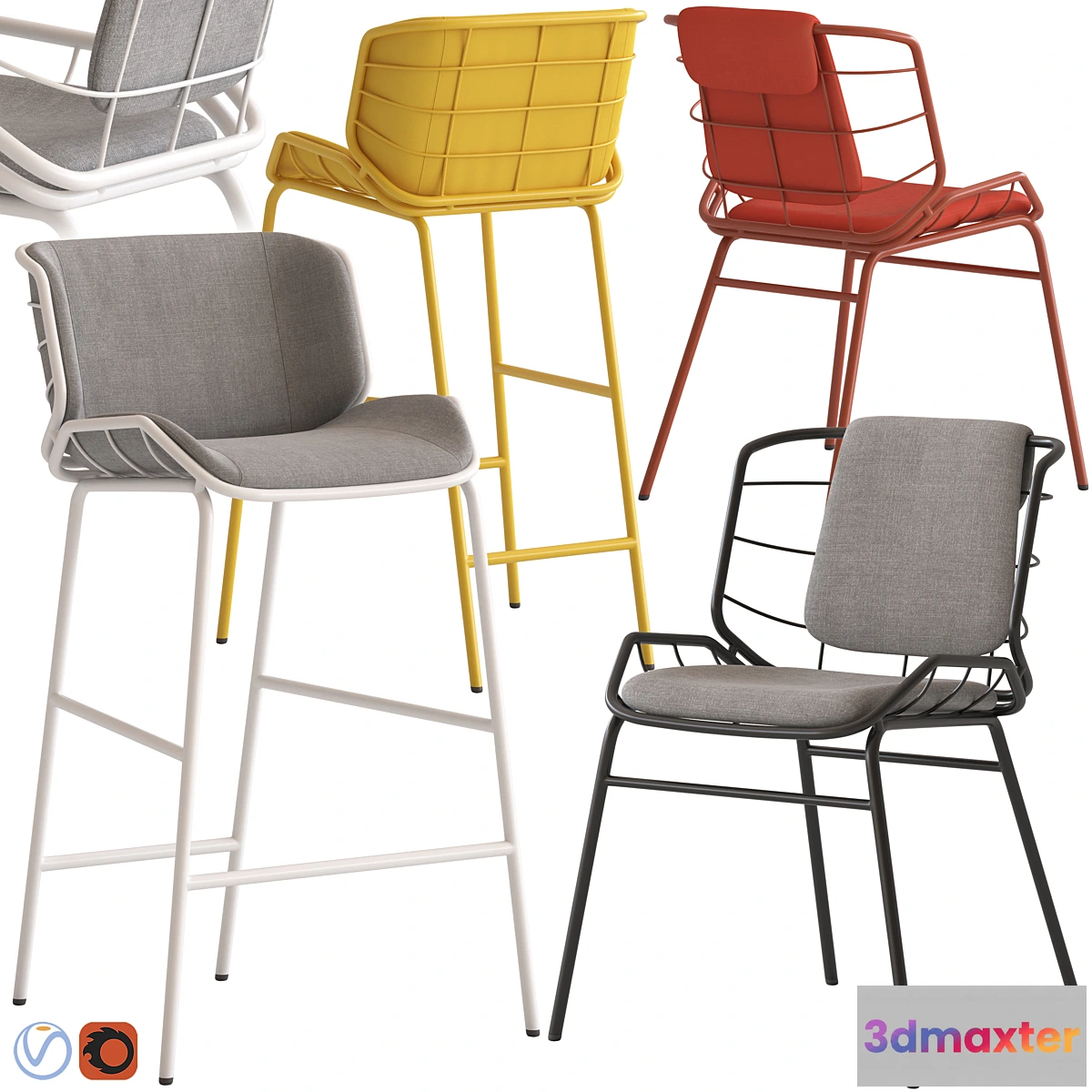 1425456 - Traba Met Skin  Stool and Chair 3D Max