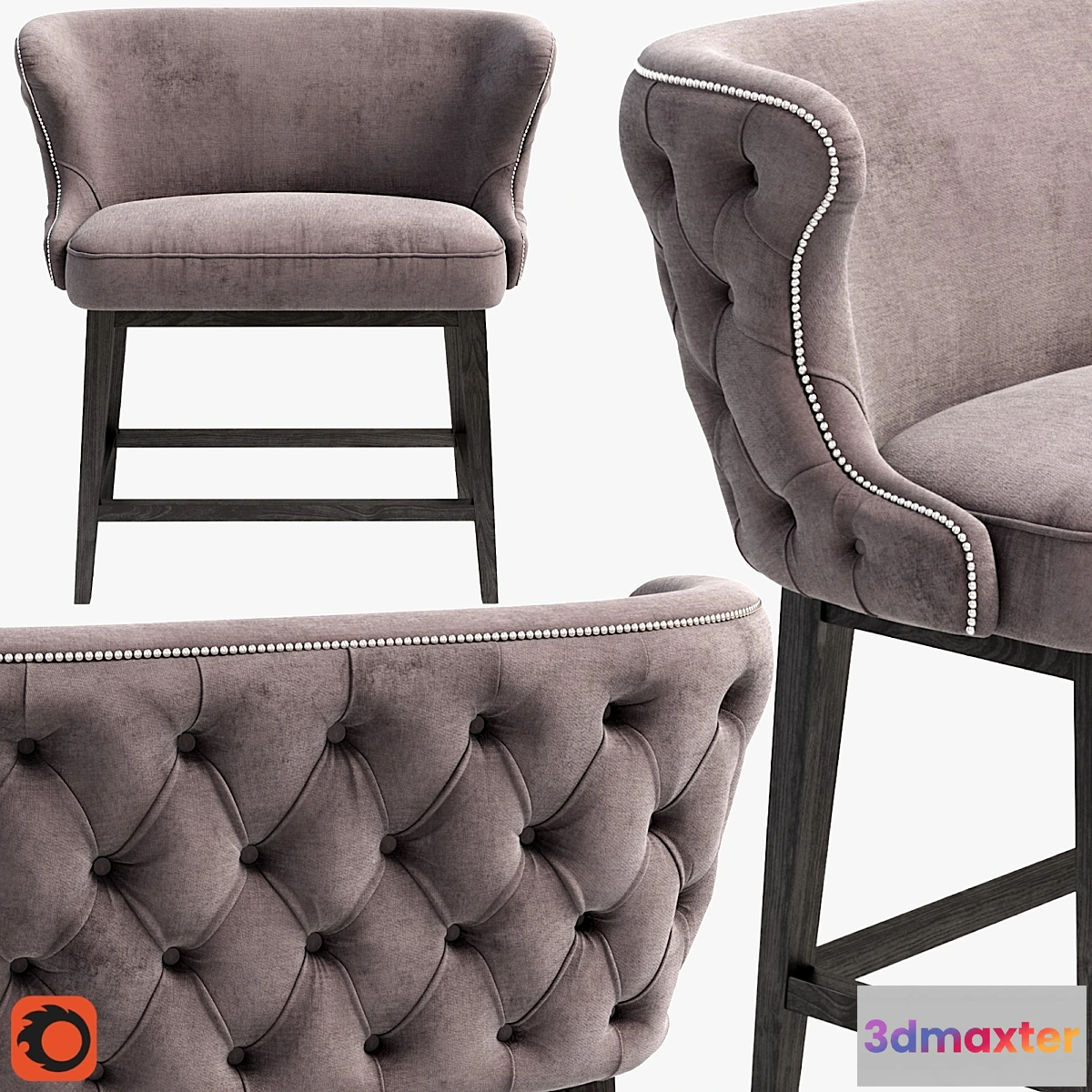 1425610 - Belair Tufted Bar Stool Bench 3D Max