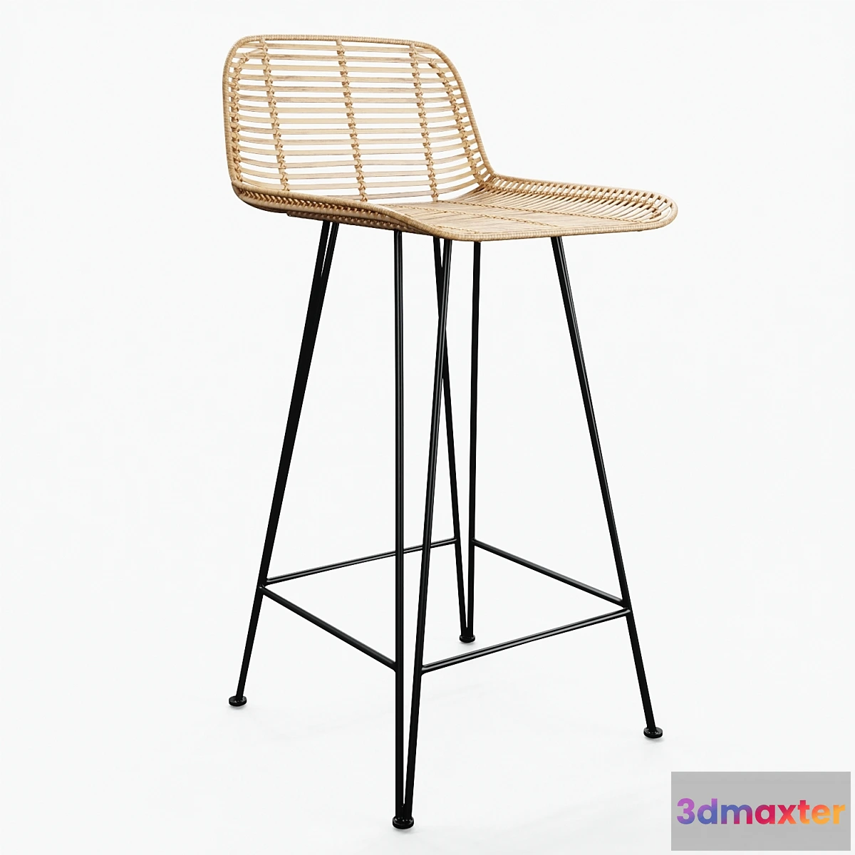 1460790 - HKLiving Rattan Bar Stool - Natural + Black version 3D Max