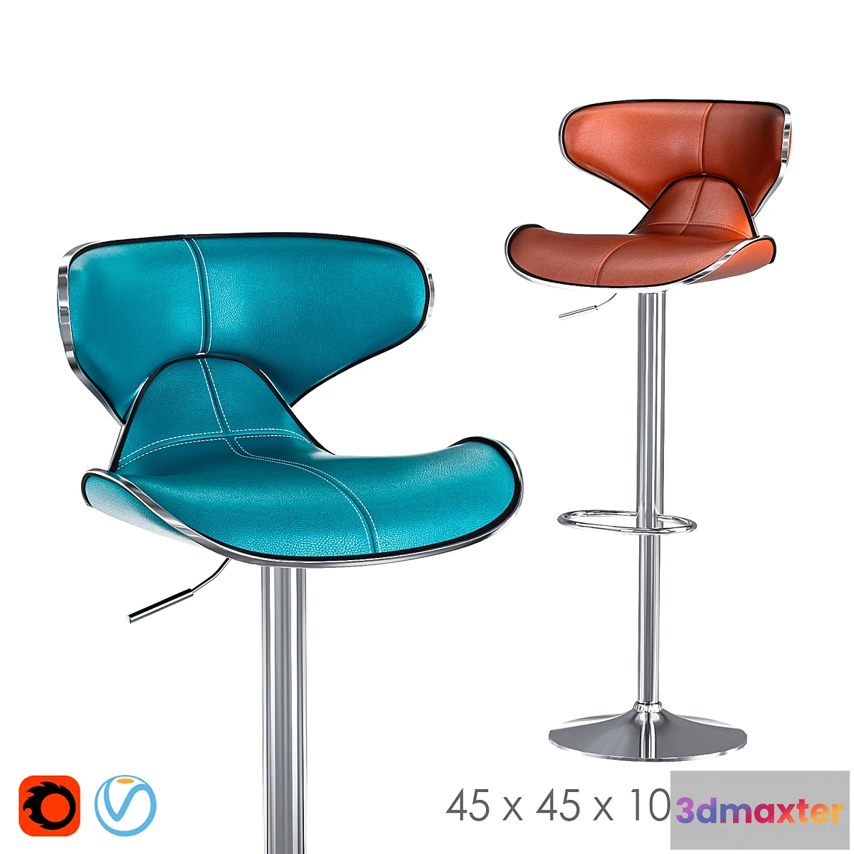 1474382 - Swivel Faux Leather Adjustable Barstools 3D Max