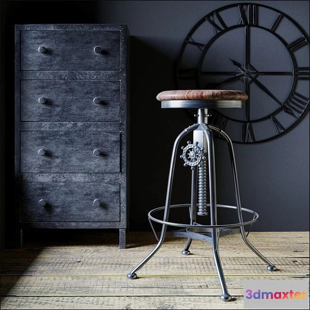 1542137 - Industrial Clock House backless stool 3D Max