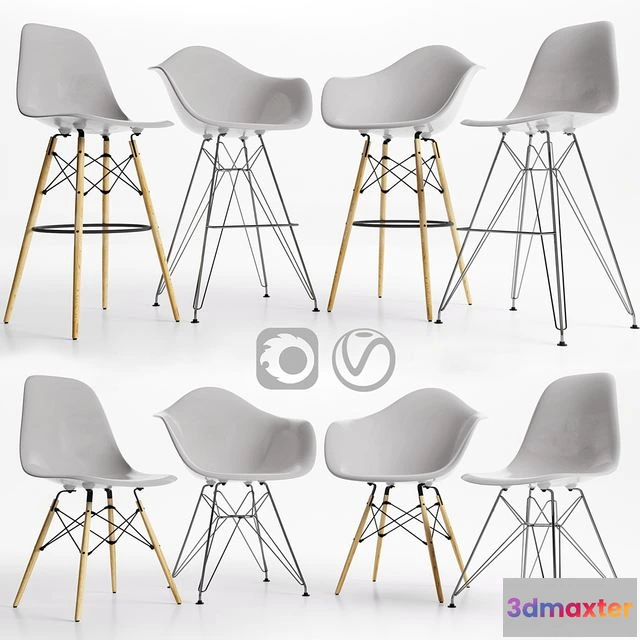 1562628 - Eames Plastic Side Chairs GREY 3D Max