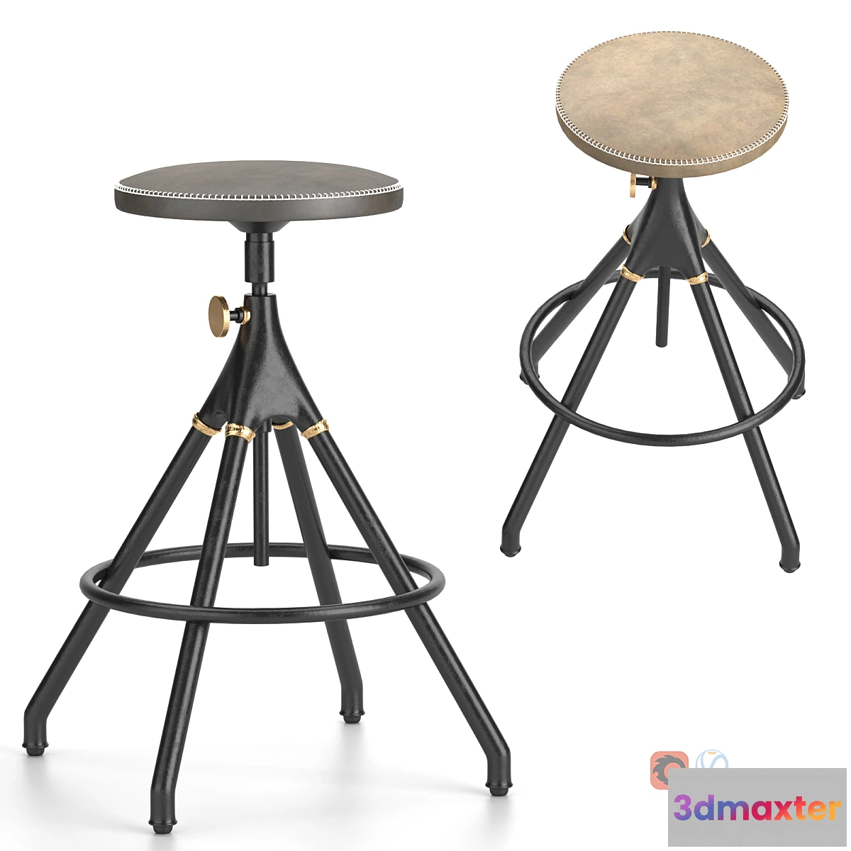 555237 - District Eight-Akron Counter Stool With Leather Seat
