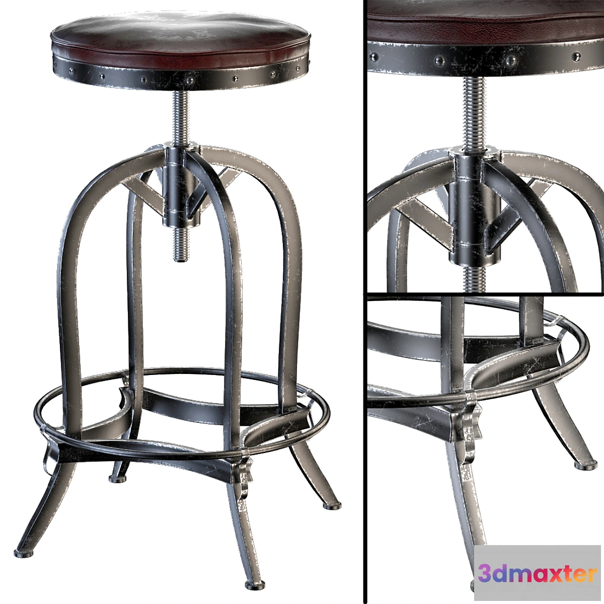 587118 - Dempsey Swivel Iron Bar Stool Brown Leather