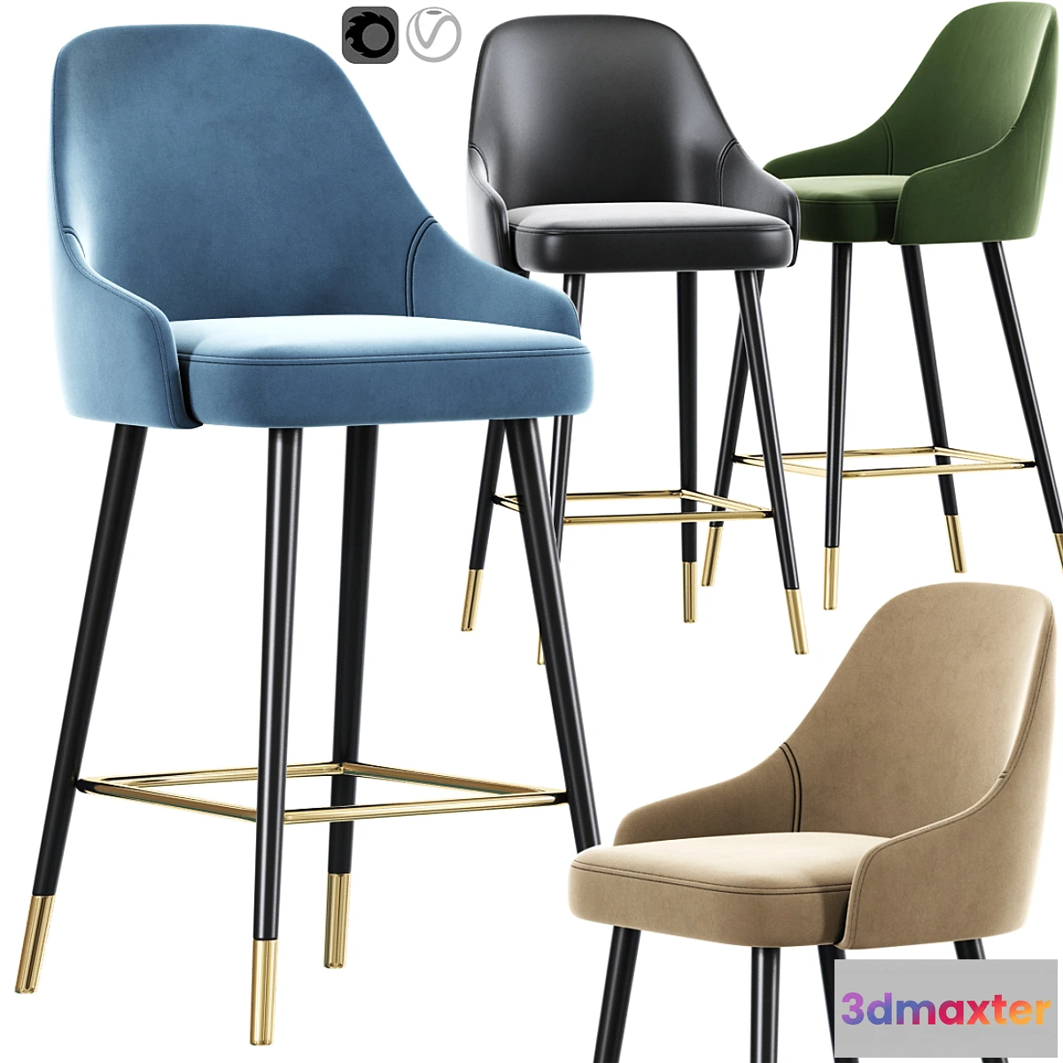 610793 - Glam Bar Stool Blue Velvet