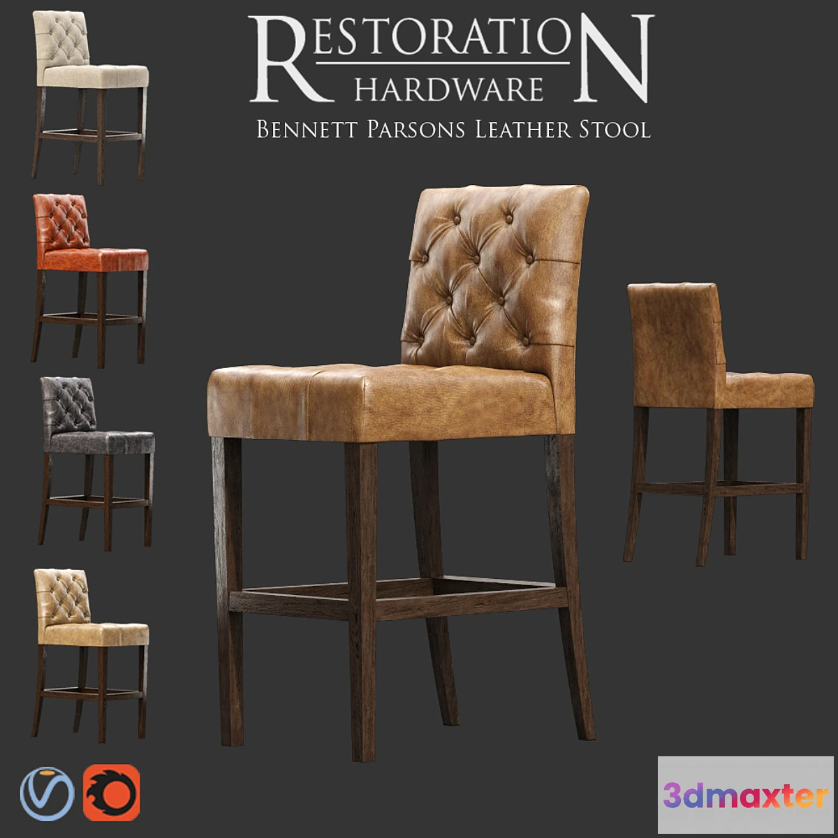 663359 - Restoration Hardware _ Bennett Parsons Leather Stool