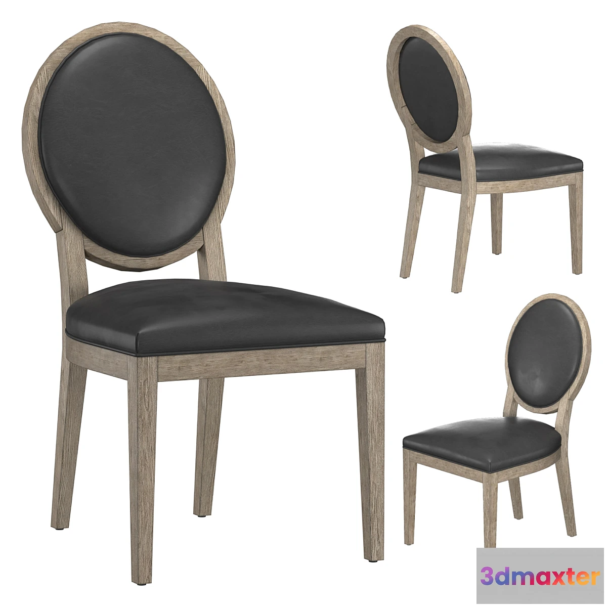 679460 - FRENCH CONTEMPORARY ROUND LEATHER DINING SIDE CHAIR