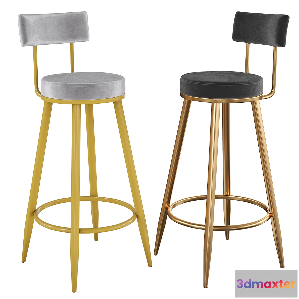 698032 - Black Counter Height Bar Stool Velvet Upholstery Counter Stool Footrest