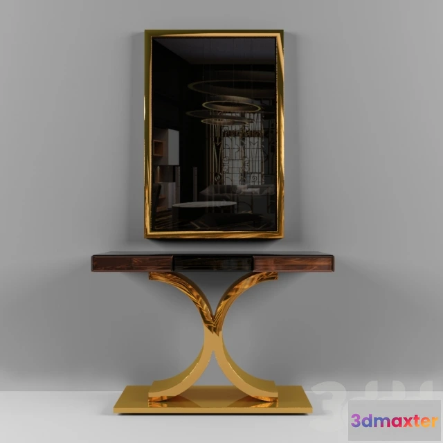 1085038 - Large Gold Italian Wall Mirror and console - 218595