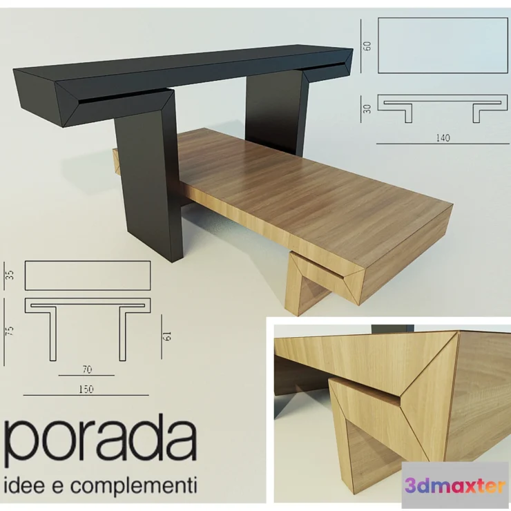 1272146 - Miyabi by Porada console coffee table 3D Max