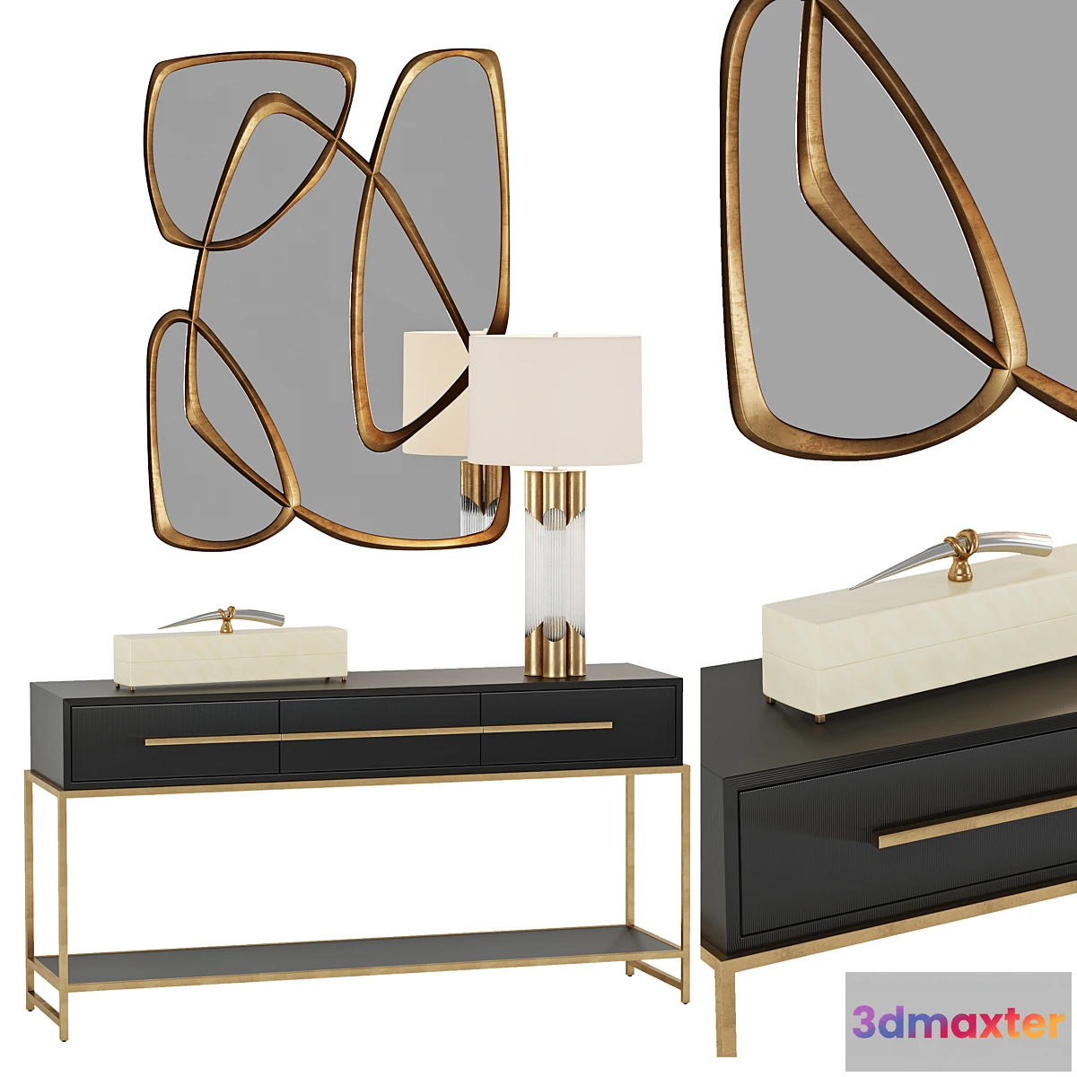 1397994 - Midnight Console Table and Brass and Glass Table Lamp John Richard 3D Max