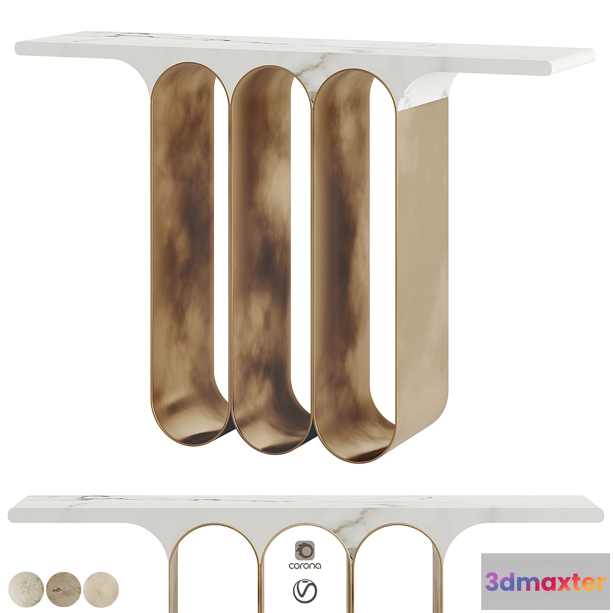 1474646 - Herve Langlais Steel 3 Marble Console 3D Max