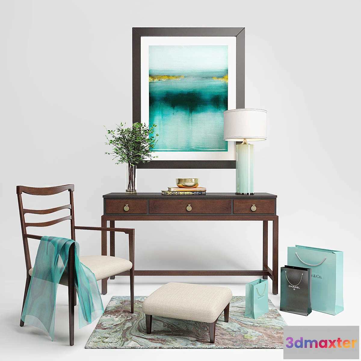 665537 - Console & Baker firm chair with decor