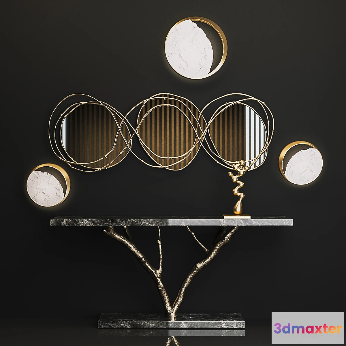 852233 - Ginger & jagger Primitive Console Vine Triptych Mirror Eclipse Wall Lamp - No.5