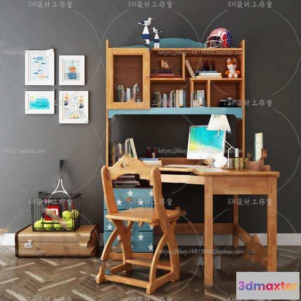 1130304 - Study Desk - 3D Models - 2287