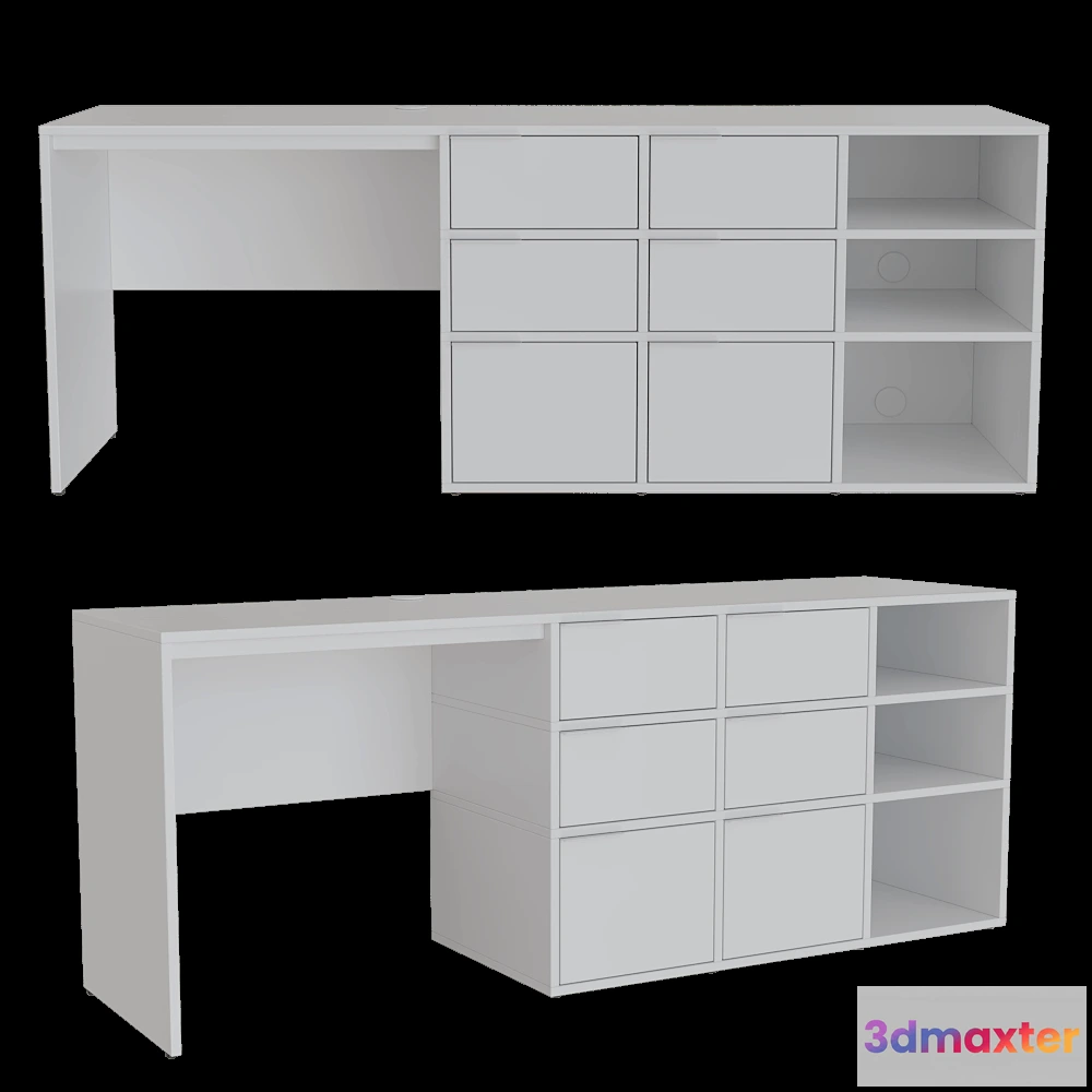 1622432 - Tylko - Desk White with Drawers and Backpanels 3D Max