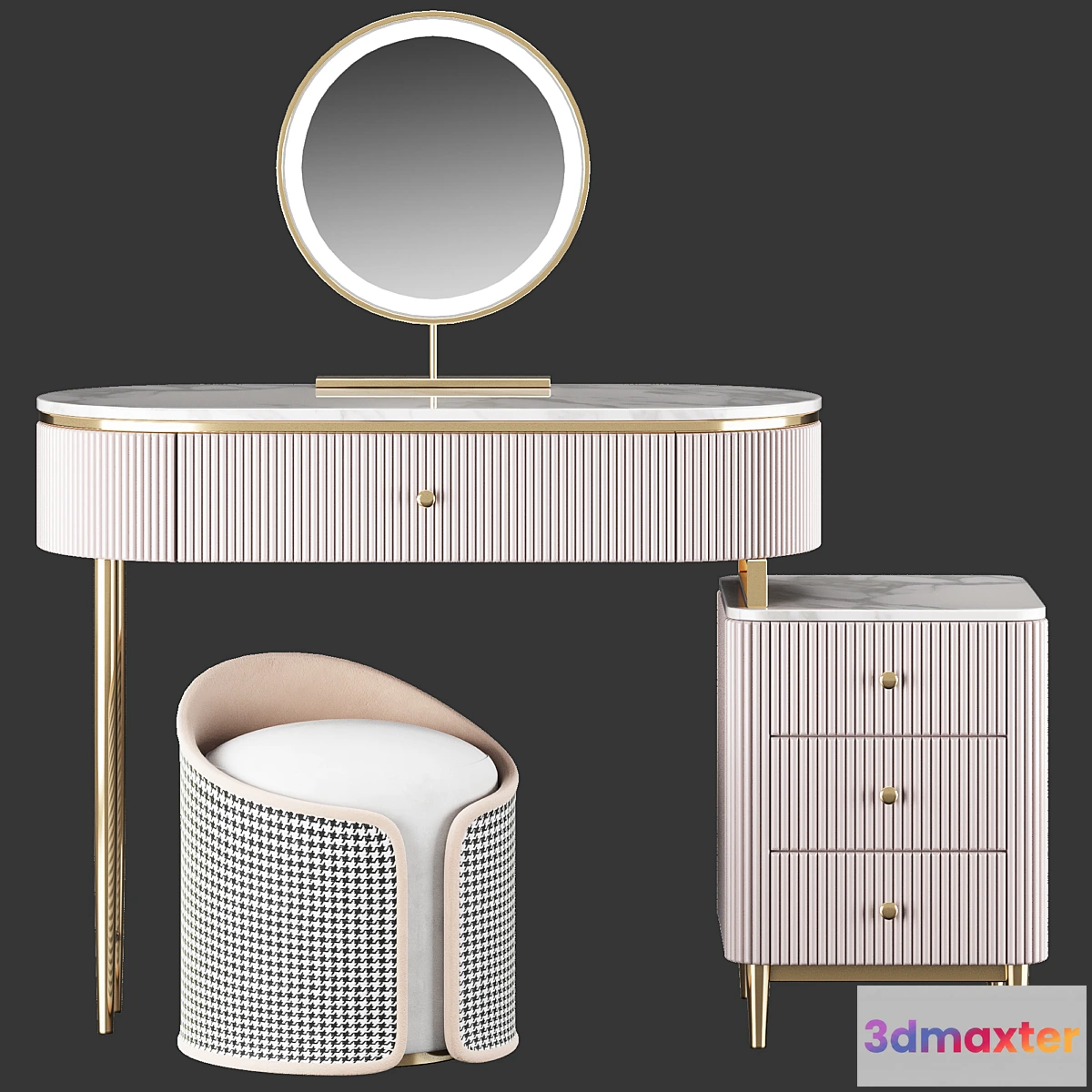 747627 - HOMARY Champagne Marble Top Makeup Vanity Set - No.2