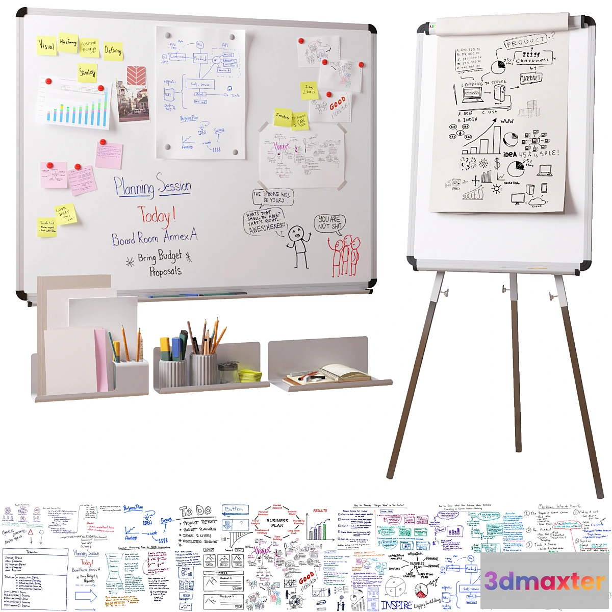 1294969 - Magnetic whiteboard Flipchart set for creating drawings with a marker 3D Max