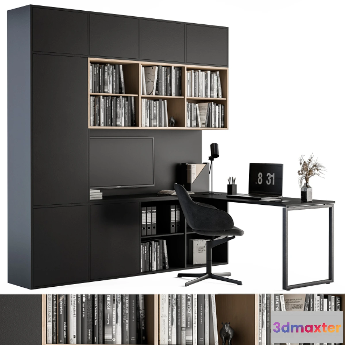 1333592 - Office Set L Desk With Bookcase 3D Max