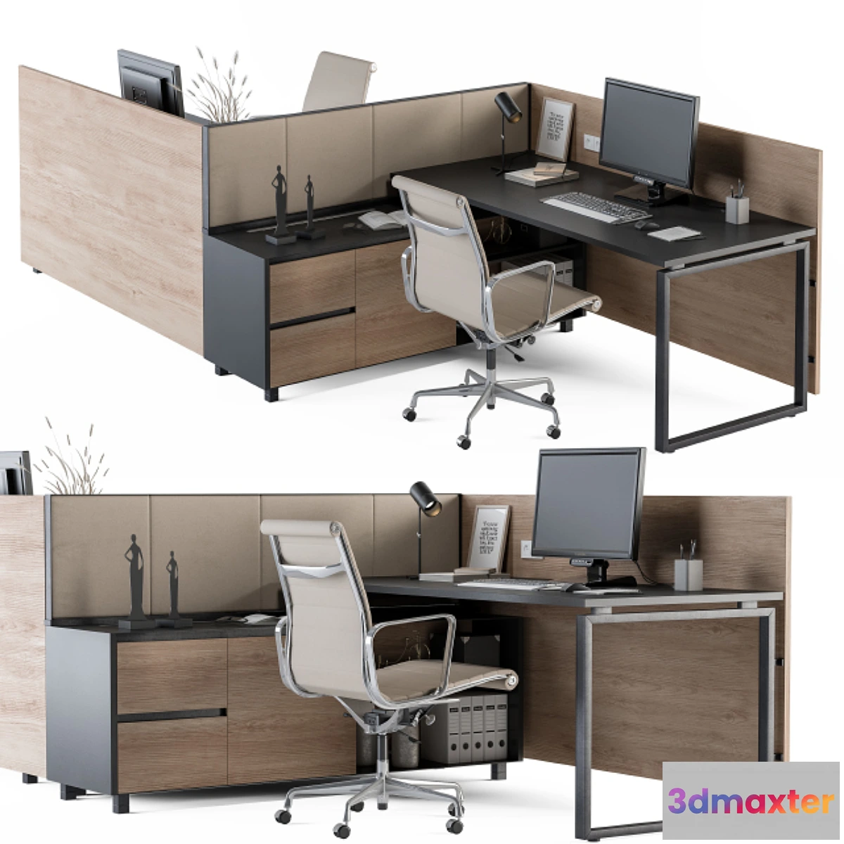 542293 - Office Desk Set Cream and Wood