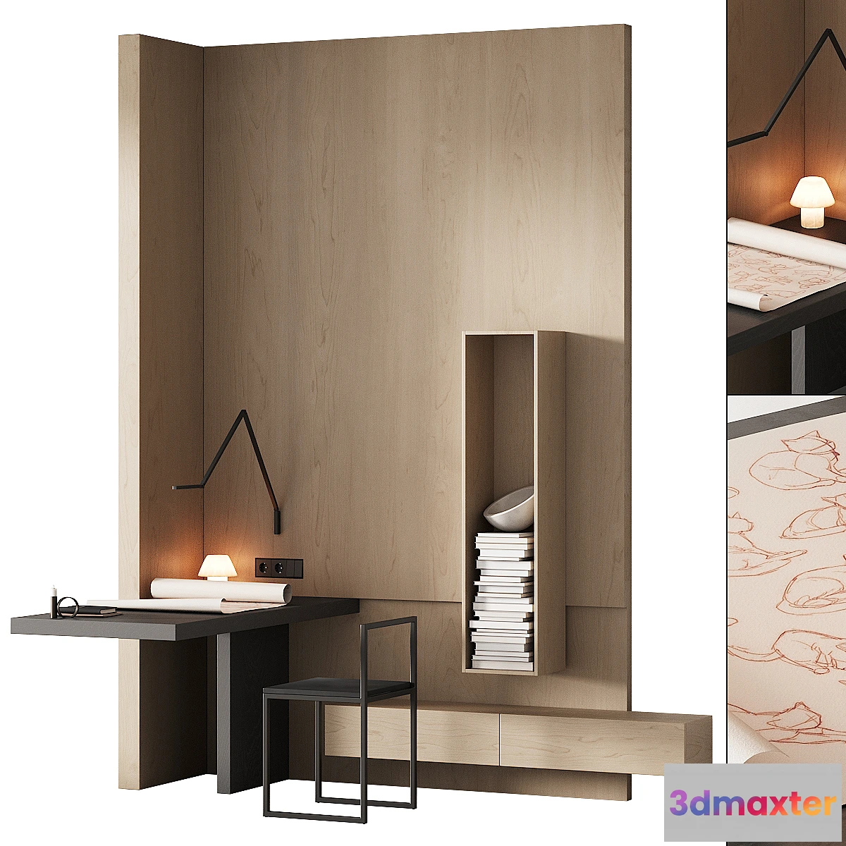 603419 - 243 office furniture 08 workplace 04 minimal angle zone with cat drawing 01